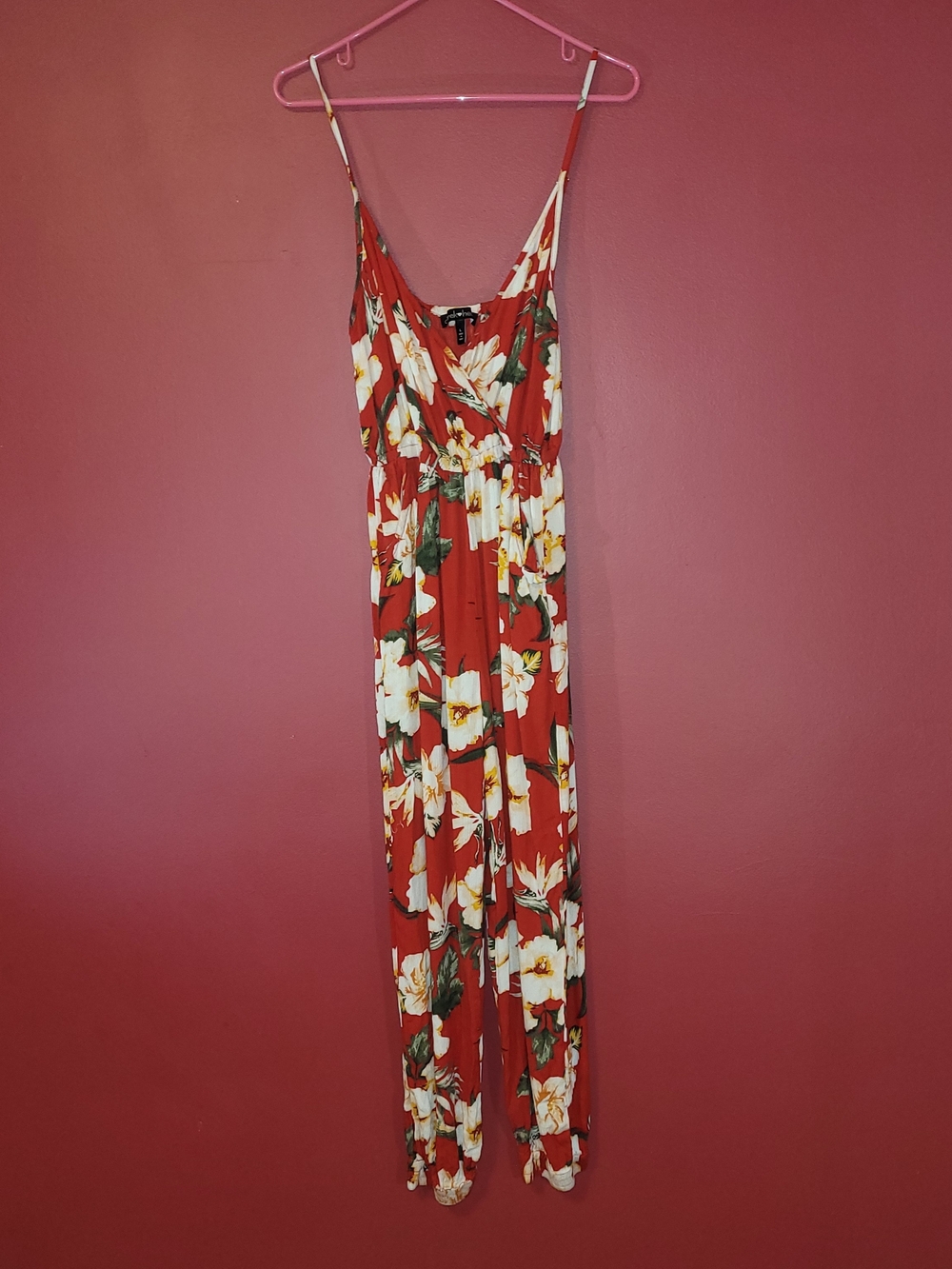 Derek Heart Red Floral Spaghetti-Strap Jumpsuit